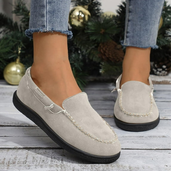 Wowcloth Women's Fashion Casual Winter Solid Color Driving Shoes – Comfortable Faux Fur Lined Slip-On with Round Toe Design for Daily Casual Wear