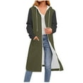thumbnail image 1 of Wowcloth Women's Fashion Color Block Long Sleeve Hooded Sweatshirt - Drawstring Hood, Full-Zip Front, Longline Design with Kangaroo Pocket for Casual Streetwear & Loungewear, 1 of 5