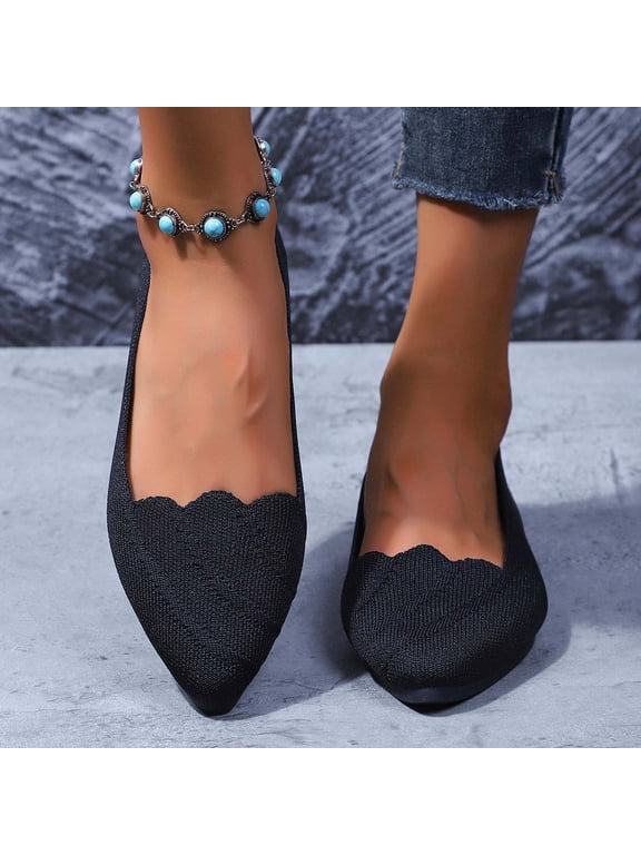 Women's Fashion Flat Shoes – Breathable Knit Slip-On with Pointed Toe Design for Casual Spring Summer Outfits,Plus Size