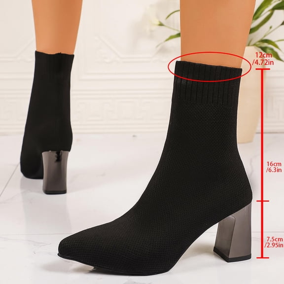 Wowcloth Women's Fashion Knit Stretch Ankle Boots – Pointed Toe Chunky High Heel with Solid Color Design for Casual Everyday Wear