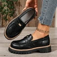thumbnail image 1 of Wowcloth Women's Fashion Loafers – Round Toe with Metal Buckle, Glossy Finish British Style Casual Shoes for Versatile Wear, 1 of 9