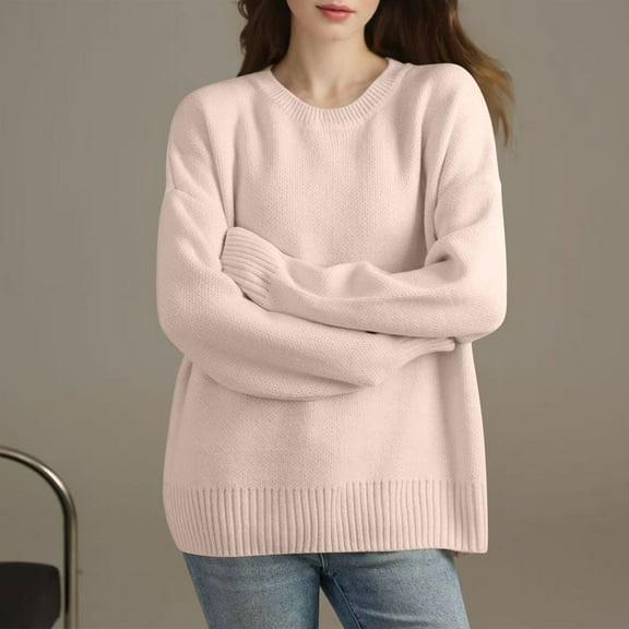 Wowcloth Women's Fashion Long Sleeve Round Neck Knit Sweater - Soft Yarn, Comfort Fit, Casual Chic for Daily Wear & Casual Outfits