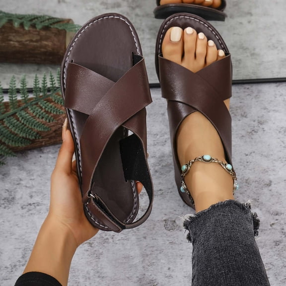 Wowcloth Women's Fashion Peep-Toe Flat Sandals - Casual Slip-On Style with Soft Footbed for Beach and Outdoor Leisure,Plus Size