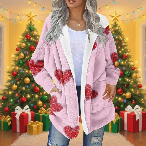 Wowcloth Women's Fashion Printed Fleece Pullover Coat - Warm Plush Long Sleeve Top for Winter Casual & Stylish Outwear