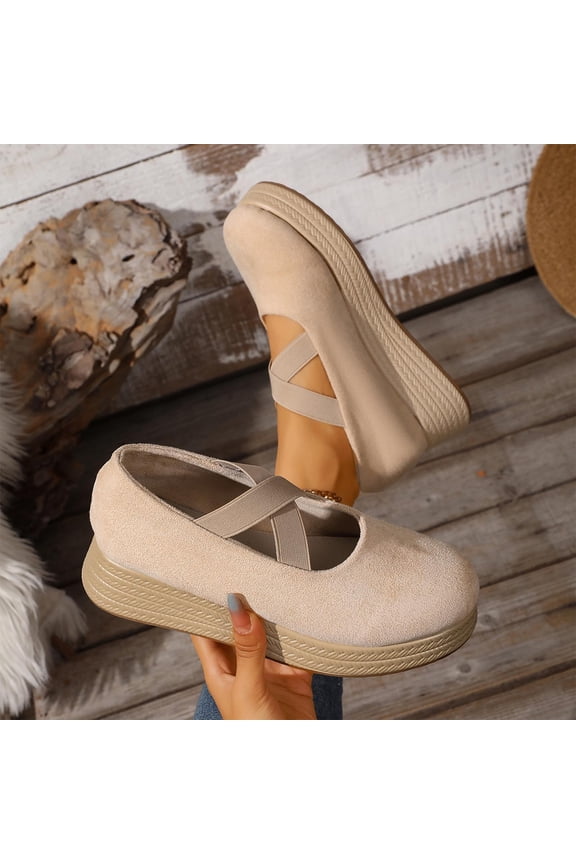 Women's Fashion Retro Casual Platform Shoes – Comfortable Round-Toe Wedge Heels with Solid Color Design for Everyday Wear