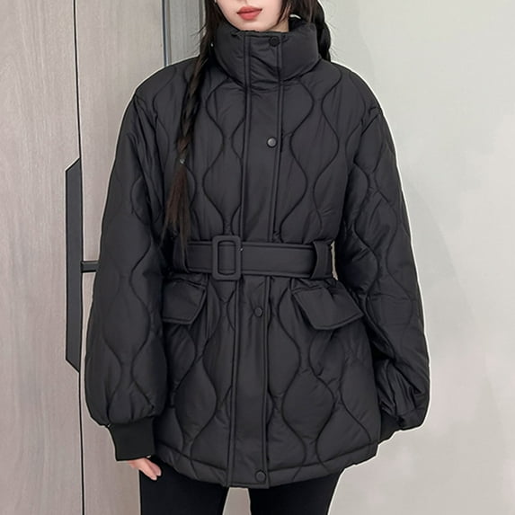 Wowcloth Women's Fashion Solid Color Long Sleeve Quilted Coat - Waist-Defining Casual Jacket for Daily Wear & Stylish Outfits