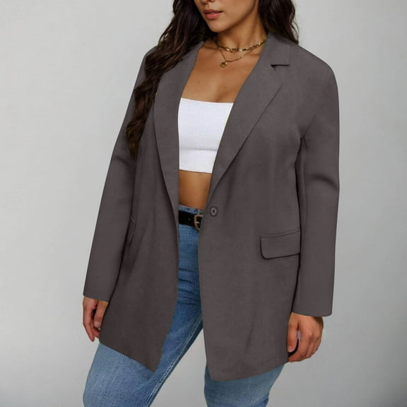 Wowcloth Women's Fashion Solid Color Pocket Button Coat, Long Sleeve Lapel Slim Fit Casual Blazer Jacke