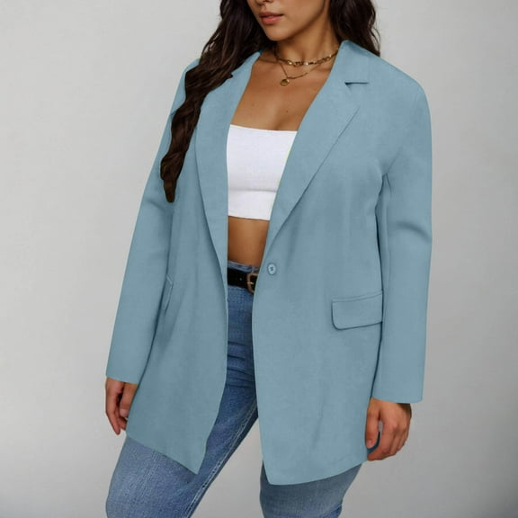 Wowcloth Women's Fashion Solid Color Pocket Button Coat, Long Sleeve Lapel Slim Fit Casual Blazer Jacke