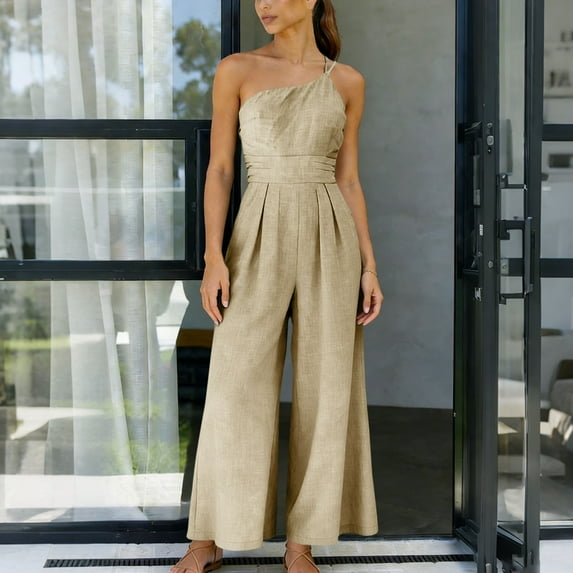 Wowcloth Women's Fashion Strappy Jumpsuit with Cinched Waist and Wide Leg for Casual and Daily Wear