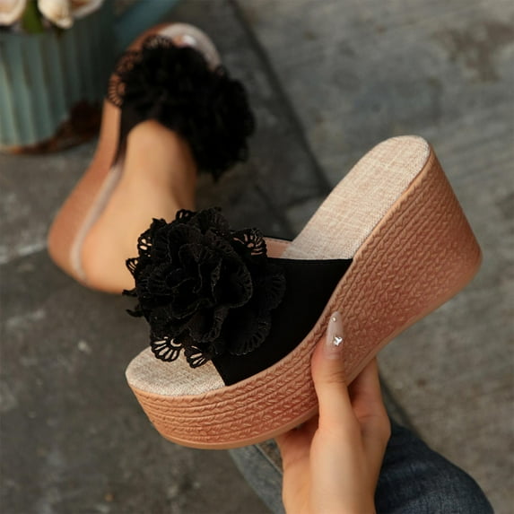 Wowcloth Women's Fashion Wedge Heel Platform Slides – New Summer Solid Color Floral Design for Casual Outdoor Wear