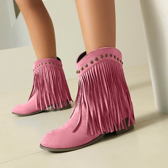 Wowcloth Women's Fashion Winter Ankle Boots – Tassel Detail Pull-On with Chunky Heel, Stylish & Versatile for Casual Outfits