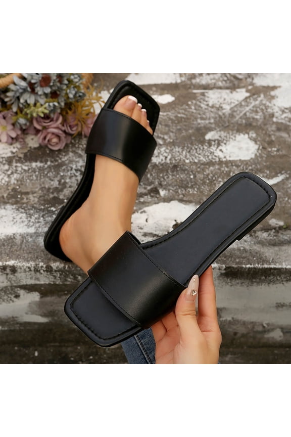Women's Flat Sandals – Single Strap Open Toe Design in Solid Color for Casual Beach and Spring Summer Wear