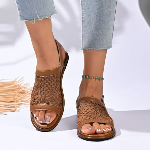 Wowcloth Women's Flat Sandals – Solid Color Round-Toe Cut-Out Design & Slip-On Comfort for Casual Summer Footwear