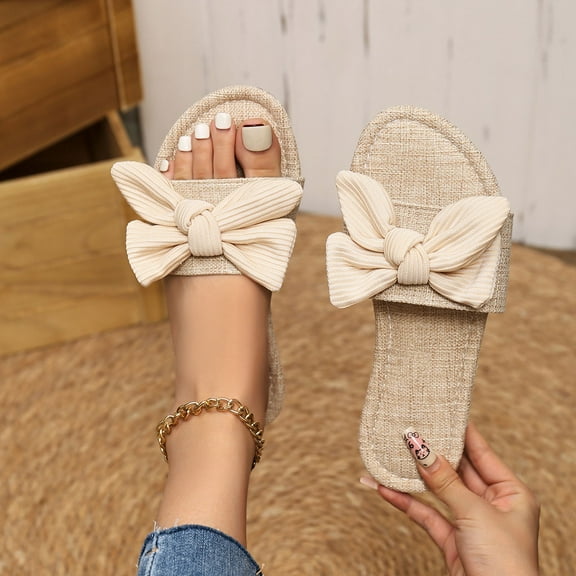 Wowcloth Women's Flat Sandals – Summer Dressy Style Bow-Embellished Slide-On Round-Toe Casual Fashion Footwear for Everyday Wear,Plus Size