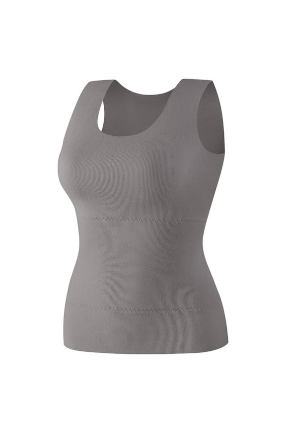 Women's Fleece Lined Camisole, Seamless with Built-in Bra, All-in-One Warm Thermal Undershirt for Fall Winter Layering