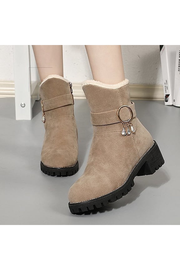 Women's Fleece-Lined Snow Boots – Cozy Plush Winter Shoes with Fuzzy Shearling Trim for Cold Weather Outdoor Comfort