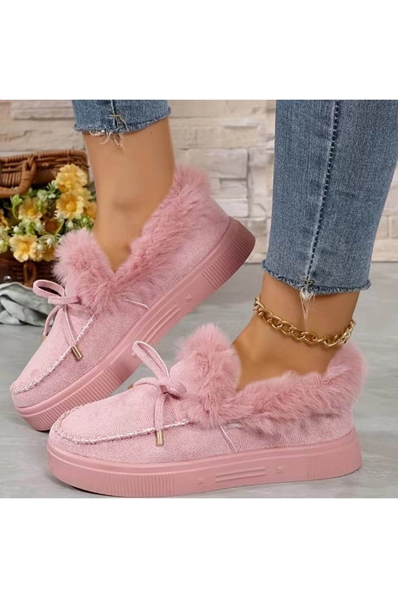 Women's Fleece-Lined Snow Boots – Fashion Casual Winter Warm with Bow Decoration, Round Toe, and Thick Flat Sole for Daily Wear