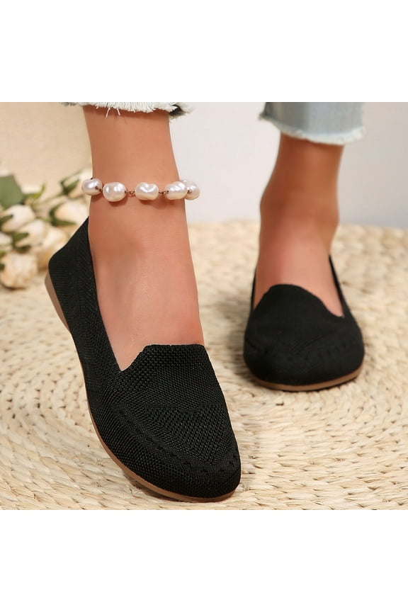 Women's Flyknit Breathable Casual Slip-Ons – Comfortable Low Heel Flat Shoes for Everyday Wear and Relaxed Style,Plus Size