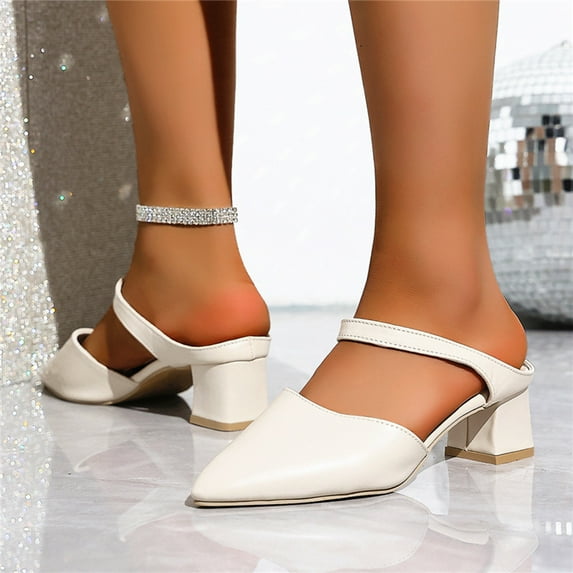 Wowcloth Women's French Style High Heel Slides - Comfortable Wide Width Pointed Toe Closed Toe with Block Heel in Solid Color for Casual Fashion Wear