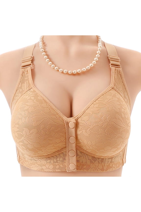 Women's Front Closure Wire-Free Push-Up Bra, Comfortable Breathable and Seamless for Daily Use