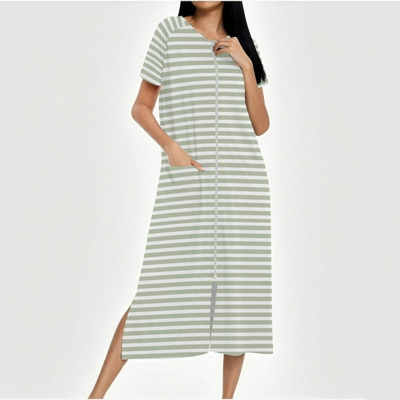 Wowcloth Women's Full-Length Zippered Robe - Cozy Knit Bathrobe with Ombre Design & Pockets, Homewear Loungewear for Relaxation