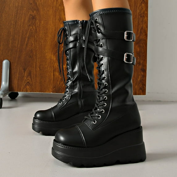 Wowcloth Women's Gothic Platform Ankle Boots – Chunky Heel & Spiderweb Design for Fashionable Fall Winter Casual Outfit