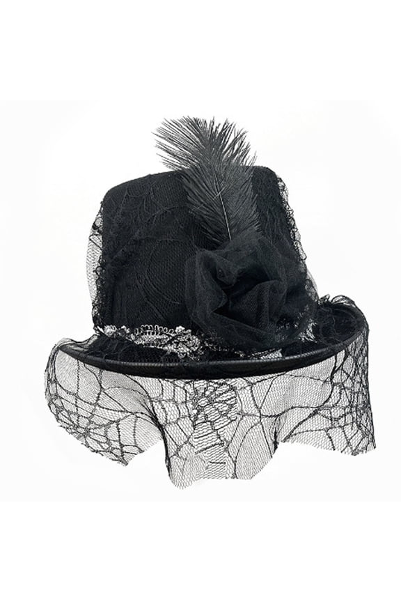 Women's Halloween Lace High Hat - Festival Wide Full Mesh Witch Hat