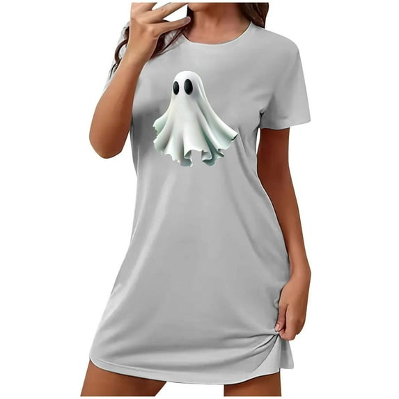 Wowcloth Women's Halloween Oversized Short Nightgown - Fashion Chest Print Short Sleeve Sleep Dress