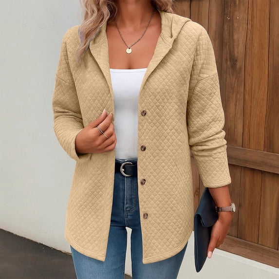 Wowcloth Women's Hooded Knit Cardigan with Long Sleeves, Solid Color Button Front for Casual and Daily Wear