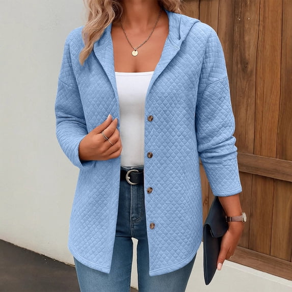 Wowcloth Women's Hooded Knit Cardigan with Long Sleeves, Solid Color Button Front for Casual and Daily Wear