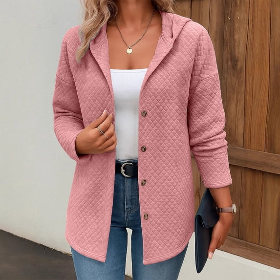 Wowcloth Women's Hooded Knit Cardigan with Long Sleeves, Solid Color Button Front for Casual and Daily Wear