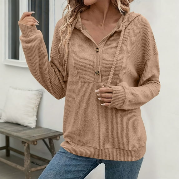 Wowcloth Women's Hooded Sweatshirt, V-Neck Solid Color Long Sleeve, Casual Comfort Fit for Daily Wear and Outdoor Activities