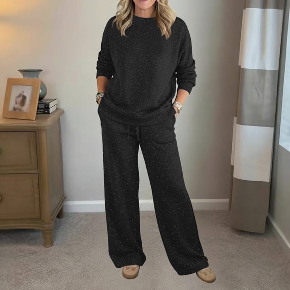Wowcloth Women's Hoodie and Sweatpants Set, Round Neck Loose Fit Pullover with Drawstring Waistband Pockets, Casual Cotton Lounge Wear for Daily Exercise and Home