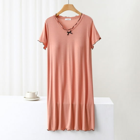 Wowcloth Women's Lace V-Neck Short Sleeve Nightdress with Built-in Bra - Solid Color Loose Fit Comfortable Sleepwear for Casual Home Wear & Lounge