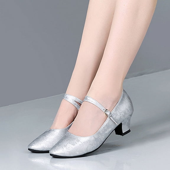Wowcloth Women's Latin Dance Shoes - Anti-Slip Sole with Metal Buckle Medium Heel for Practice and Performance