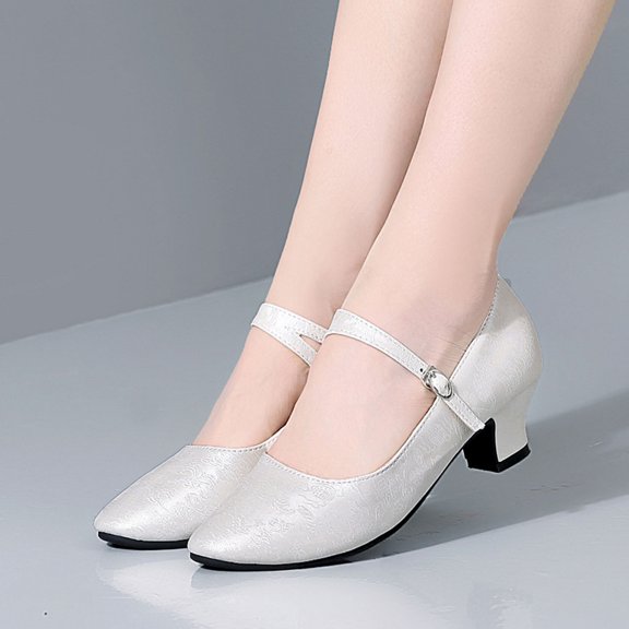 Wowcloth Women's Latin Dance Shoes - Anti-Slip Sole with Metal Buckle Medium Heel for Practice and Performance