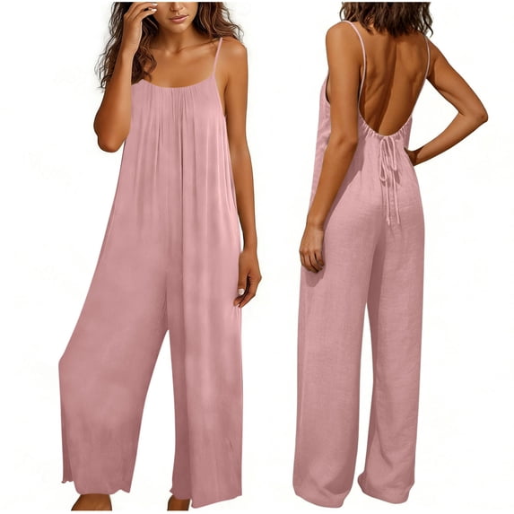 Wowcloth Women's Linen Cotton Jumpsuit, Strapless Backless Design, Solid Color Fashion Casual One-Piece for Daily Wear