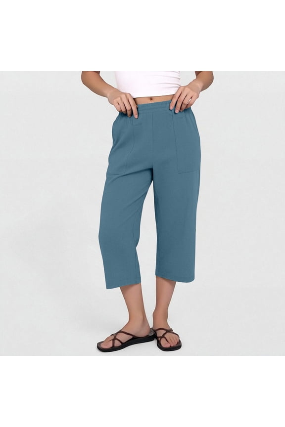 Women's Linen Drawstring Pants, Solid Color Wide Leg Cropped Trousers, Breathable Casual Comfort Fit for Daily Wear and Relaxation