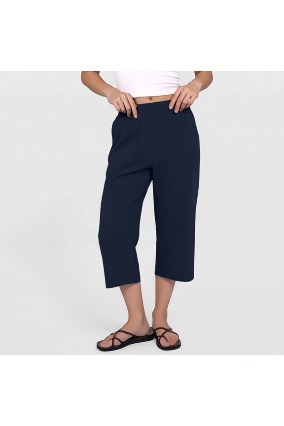 Women's Linen Drawstring Pants, Solid Color Wide Leg Cropped Trousers, Breathable Casual Comfort Fit for Daily Wear and Relaxation