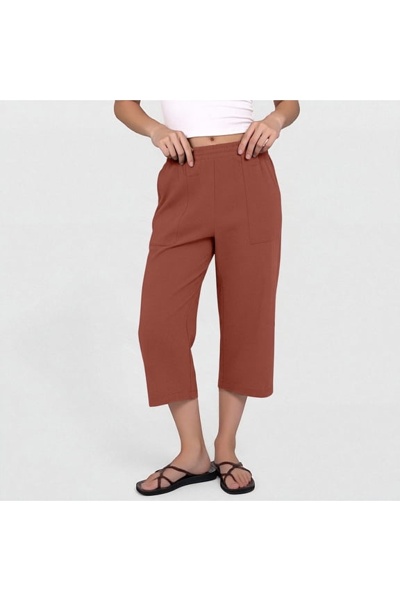 Women's Linen Drawstring Pants, Solid Color Wide Leg Cropped Trousers, Breathable Casual Comfort Fit for Daily Wear and Relaxation