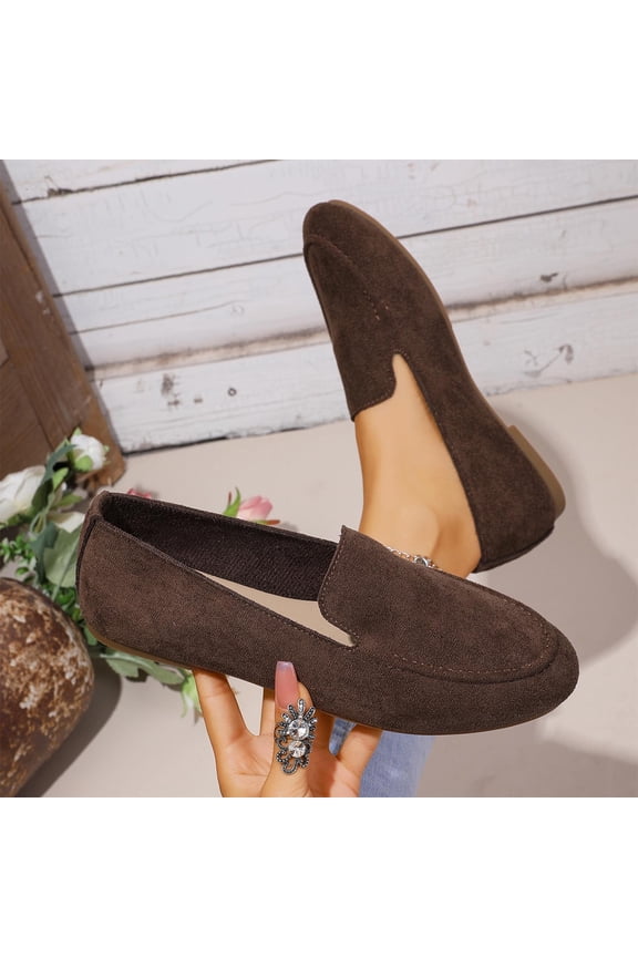 Women's Loafers – Comfortable Round Toe Flat Shoes with Solid Color Shallow Cut Design, Vintage Style Casual Fashion Footwear for Spring and Autumn Outdoor Wear