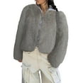 thumbnail image 1 of Wowcloth Women's Long Sleeve Faux Fur Coat - Solid Color Cropped Warm Loose-Fit Jacket for Casual Winter Fashion, 1 of 4