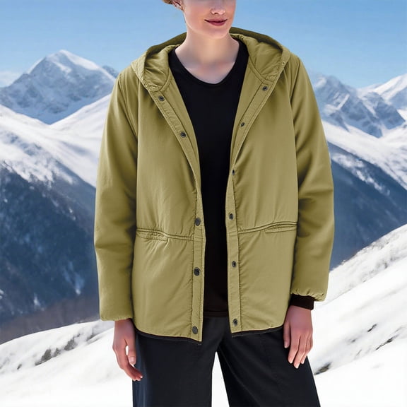 Wowcloth Women's Long Sleeve Retro Quilted Coat - Hooded Heavyweight Casual Versatile Jacket, Solid Color Warm Outerwear for Daily Wear & Winter Fashion