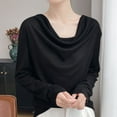 thumbnail image 1 of Wowcloth Women's Long Sleeve Round Neck Draped Top, Solid Color Cotton Basic Shirt for Daily Wear and Fashion Under Layers, 1 of 5