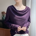 thumbnail image 1 of Wowcloth Women's Long Sleeve Round Neck Draped Top, Solid Color Cotton Basic Shirt for Daily Wear and Fashion Under Layers, 1 of 5