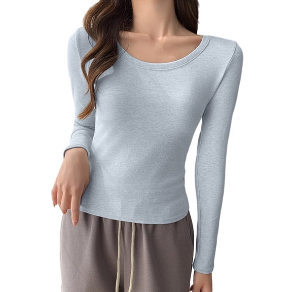 Wowcloth Women's Long Sleeve Round Neck Pullover Top, Solid Color Casual Shirt, Soft and Comfortable for Everyday Wear
