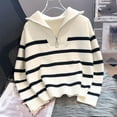 thumbnail image 1 of Wowcloth Women's Long Sleeve V-Neck Striped Print Zip-Front Sweater - Casual Knit Pullover with Front Zipper for Spring Fall Everyday Outfits, 1 of 7