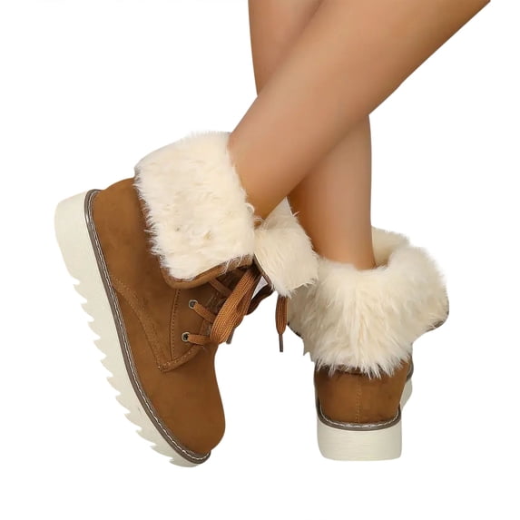 Wowcloth Women's Low Heel Mid-Calf Snow Boots – Plush Fleece Lined Slip-On Winter Shoes with Cozy Outdoor Design for Cold Weather Comfort
