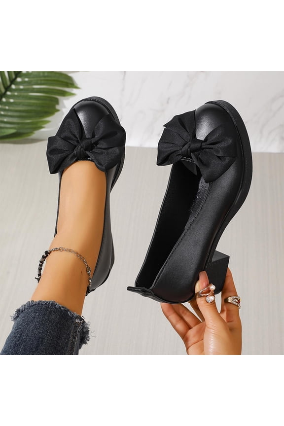 Women's Mary Jane Heels – Solid Color Bow Design for Fashion Casual Workwear