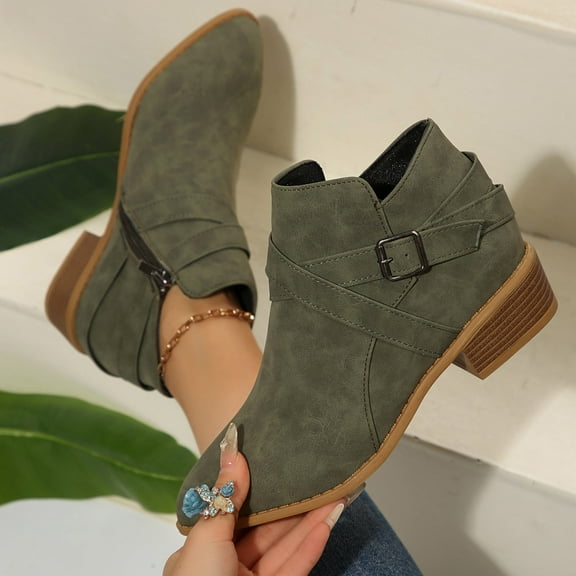 Wowcloth Women's Mid-Calf Boots – Stylish Pointed Toe with Chunky Block Heel and Side Zipper, Fashion & Versatile Autumn Winter Fashion Footwear